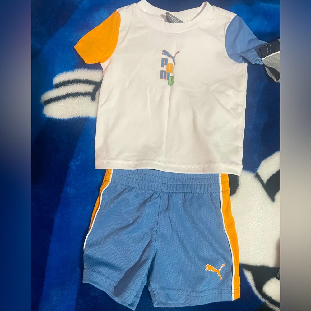 👕 Baby Boys 0-3M Puma Color Block Graphic Tee and shorts 🩳